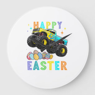Boys Happy Easter Monster Truck Easter Eggs Toddle Large Clock