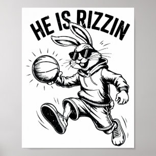 Boys He Is Risen Bunny Face Sungles Basketball Eas Poster