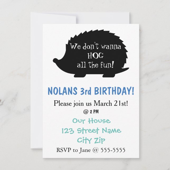 Boys Hedgehog Birthday Invitation (Front)