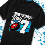 Boys Hockey Birthday 7th Birthday 7 Year Old Boy T-Shirt<br><div class="desc">This hockey birthday party design is perfect for a 7 year old boy's hockey theme birthday party to celebrate their 7th birthday! Great for kids that love to play hockey,  watch hockey or future hockey star players! Features a hockey puck graphic w/ number 7 for a boy's 7th birthday.</div>