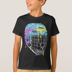 Boys Hockey Helmet Ice Cream Drip For Hockey Playe T-Shirt