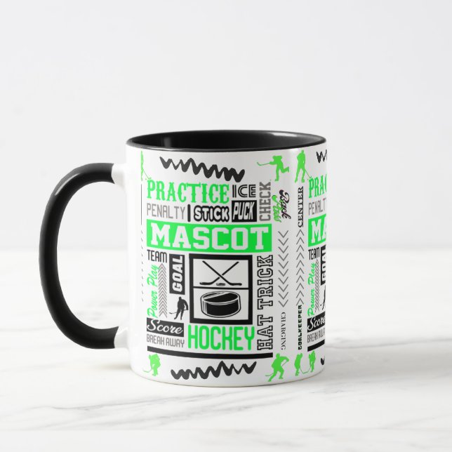 Boys Hockey Terminology Neon Green  Mug (Left)
