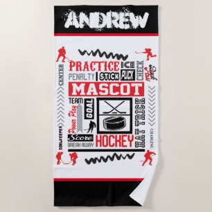 Boys Hockey Terminology Personalized Beach Towel