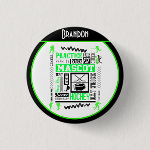 Boys Hockey Terminology Personalized Neon Green 1 Inch Round Button