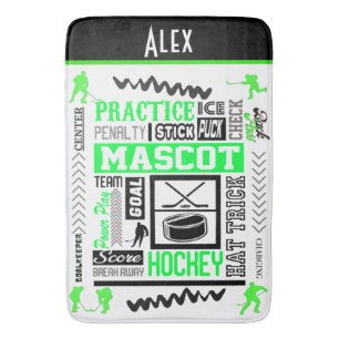 Boys Hockey Terminology Personalized Neon Green Bath Mat