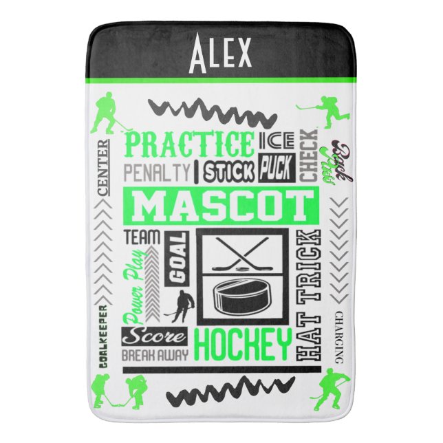Boys Hockey Terminology Personalized Neon Green    Bath Mat (Front Vertical)