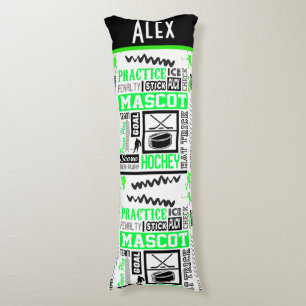 Boys Hockey Terminology Personalized Neon Green Body Pillow