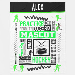 Boys Hockey Terminology Personalized Neon Green Fleece Blanket