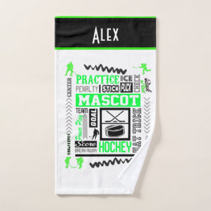 Boys Hockey Terminology Personalized Neon Green   Hand Towel