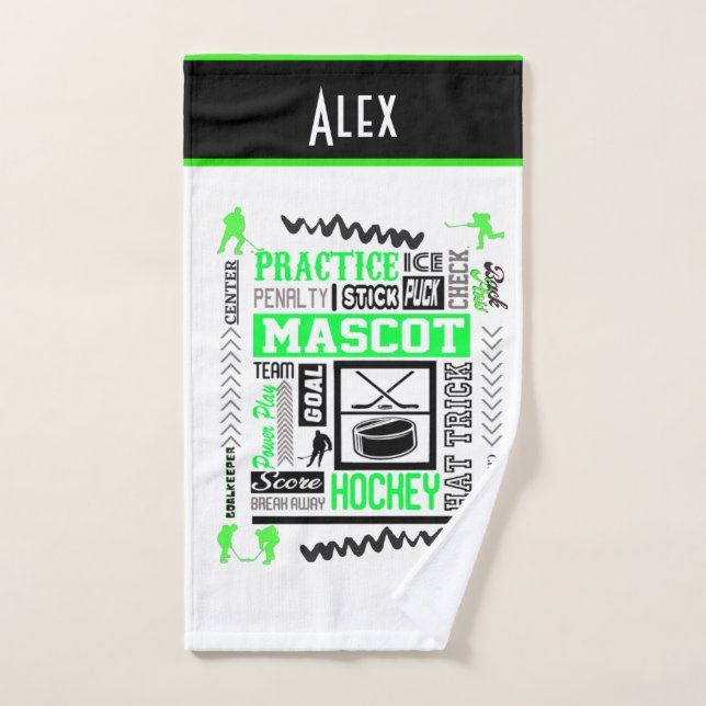 Boys Hockey Terminology Personalized Neon Green   Hand Towel (Hand Towel)