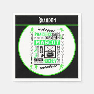 Boys Hockey Terminology Personalized Neon Green  Napkin