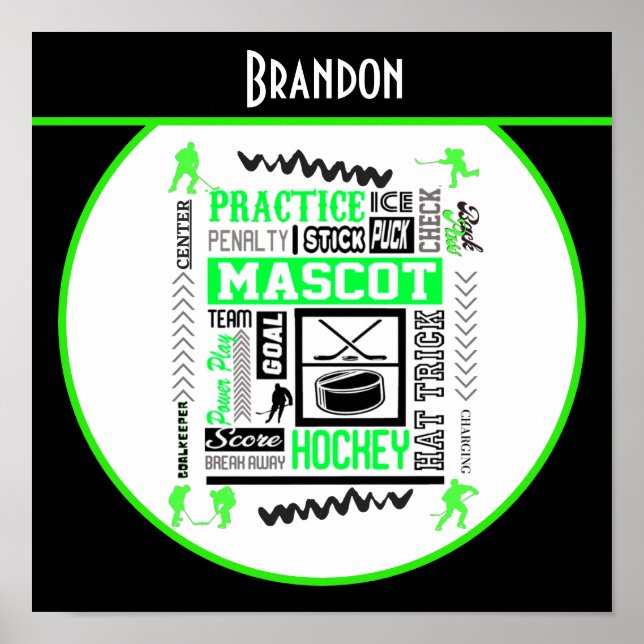 Boys Hockey Terminology Personalized Neon Green    Poster (Front)