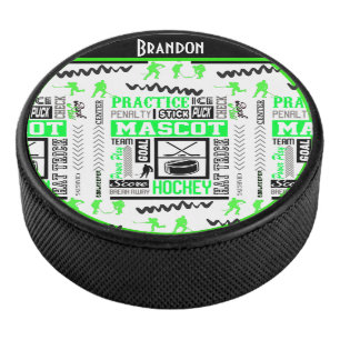 Boys Hockey Terminology Personalized Neon Green    Puck