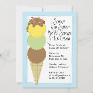Boys Ice Cream Party Invitation