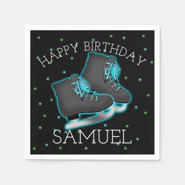 Boy's Ice Skate Birthday Napkin (Front)