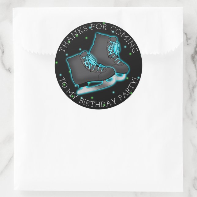 Boy's Ice Skate Birthday Thank You Classic Round Sticker (Bag)