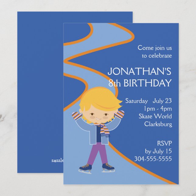 Boy's Ice Skating Party Invitation (Front/Back)