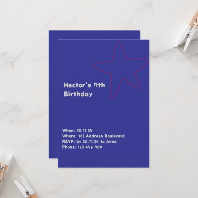 Boys Invitation Star Blue Red (Front/Back In Situ)