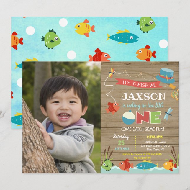 Boy's Its O-fish-al 1st Birthday Invitations (Front/Back)