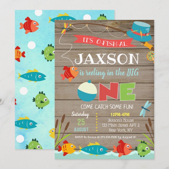 Boy's Its O-fish-al 1st Birthday Invitations (Front/Back)
