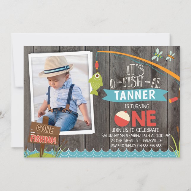 Boy's Its O-fish-al Photo1st Birthday Invitation (Front)