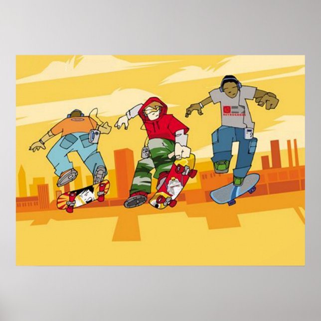 Boys Jumping on Skateboards Poster (Front)