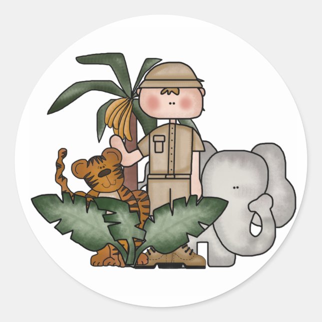 Boys Jungle Safari Classic Round Sticker (Front)