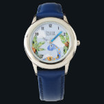 Boys Jungle Watercolor Dinosaur and Name Kids Watch<br><div class="desc">This cute and whimsical design features a hand painted blue watercolor dinosaur in a jungle,  and can be personalized with your boy's name. Perfect for any dinosaur loving kid's first watch. Check out our store for other gorgeous designs!</div>