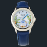 Boys Jungle Watercolor Dinosaur and Name Kids Watch<br><div class="desc">This cute and whimsical design features a hand painted blue watercolor dinosaur in a jungle,  and can be personalized with your boy's name. Perfect for any dinosaur loving kid's first watch. Check out our store for other gorgeous designs!</div>