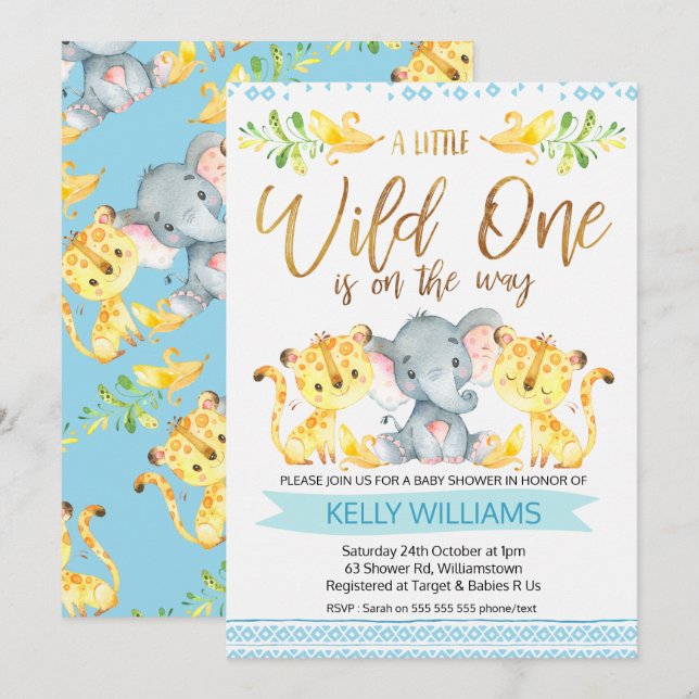 Boys Jungle Wild One Baby Shower Invitation (Front/Back)