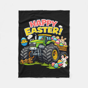 Boys Kids Happy Easter Farming Monster Tractors Eg Fleece Blanket