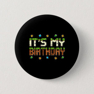 Boys Kids It's My Birthday Video Gamer Pixel Numbe 2 Inch Round Button