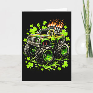 Boys Kids Monster Green Truck Shamrock St Patricks Card