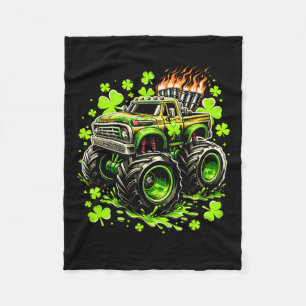 Boys Kids Monster Green Truck Shamrock St Patricks Fleece Blanket