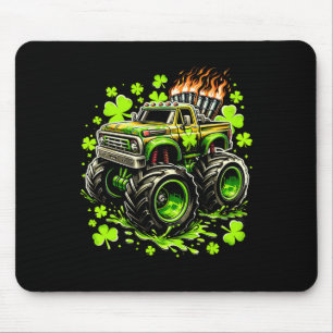 Boys Kids Monster Green Truck Shamrock St Patricks Mouse Pad