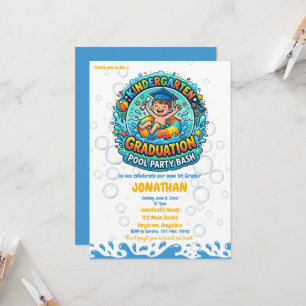 Boys Kindergarten Graduation Pool Party Invitation