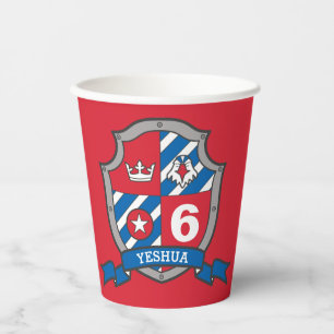 Boys knights birthday personalized red kid party paper cups
