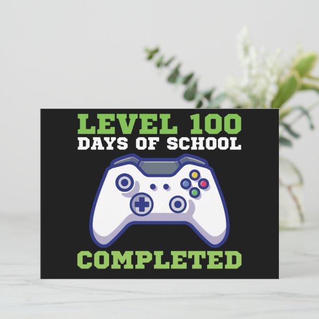 Boys Level 100 Days Of School Completed  Invitation (Standing Front)