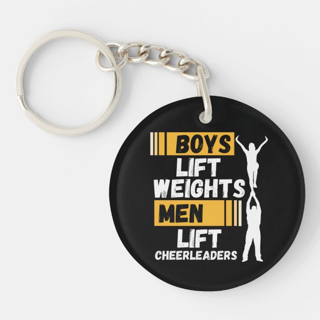 Boys Lift Weights Men Lift Cheerleaders Cheer Team Keychain (Front)