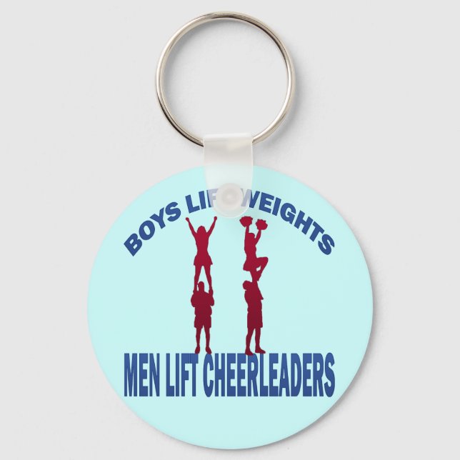 BOYS LIFT WEIGHTS MEN LIFT CHEERLEADERS KEYCHAIN (Front)