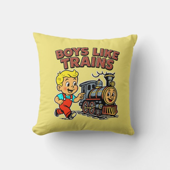 Boys like trains throw pillow (Front)