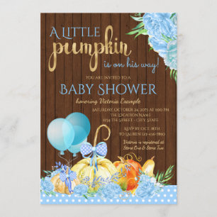 Boys Little Pumpkin Rustic Wood Baby Shower Invitation