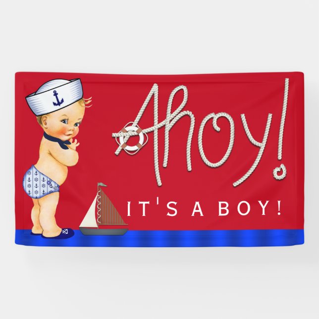 Boys Little Sailor Nautical Baby Shower Banner (Horizontal)
