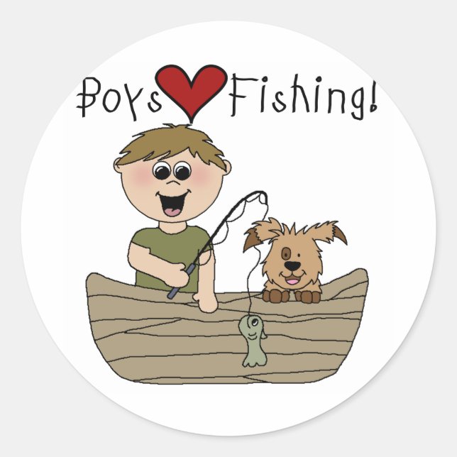 Boys Love Fishing Classic Round Sticker (Front)