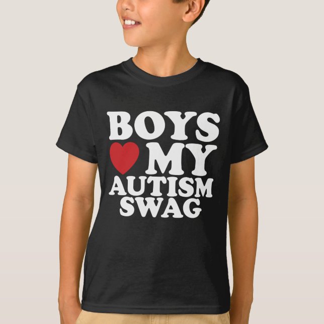 Boys Love My Autism Swag Awareness Heart T-Shirt (Front)