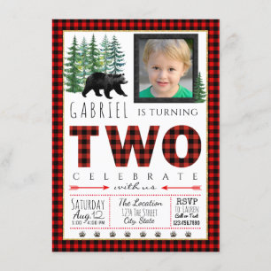 Boys Lumberjack 2e anniversaire Invitations