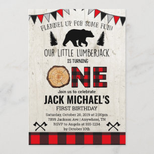 Boys Lumberjack First Birthday Invitation