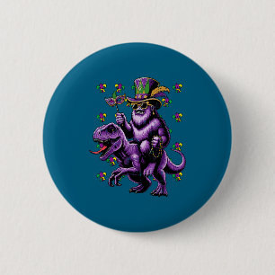 Boys Mardi Gras Bigfoot Dino Sasquatch 2 Inch Round Button
