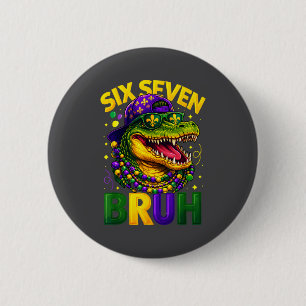 Boys Mardi Gras Six Seven Bruh Mardigator Alligato 2 Inch Round Button
