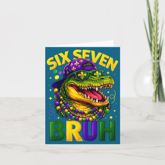 Boys Mardi Gras Six Seven Bruh Mardigator Alligato Card (Front)